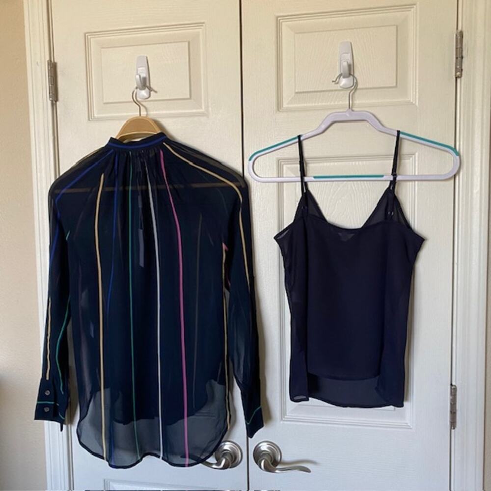 Derek Lam 10 Crosby Sheer‎ Rainbow Striped Mandarin Collar Blouse & Cami Women 0 - Picture 7 of 12